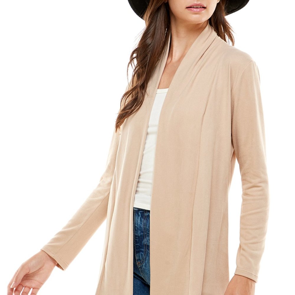 Women's Casual Lightweight Open Front Cardigans with Pockets_Beige - Picture 6 of 9